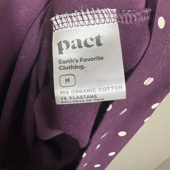 Pact Medium Fit & Flare Faux Wrap Dress Purple Polka Dot Belted Long Sleeves - Picture 10 of 11